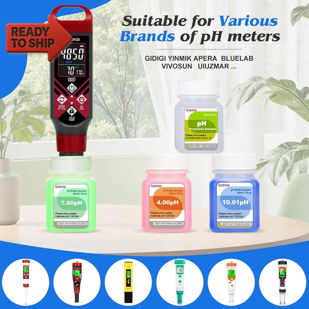 Ph Calibration Solution Kit (4,7,10 Ph Buffer Solution) & Ph Electrode Storage