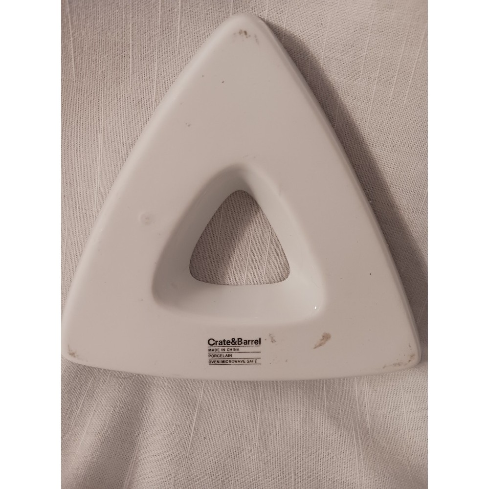 Crate & Barrel Triangular White Appetizer Serving Dish Porcelain Apx. 7 in EUC