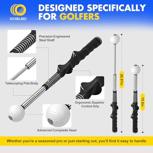 Retractable Golf Swing Trainer, Golf Training Aid & Golf Grip Trainer for