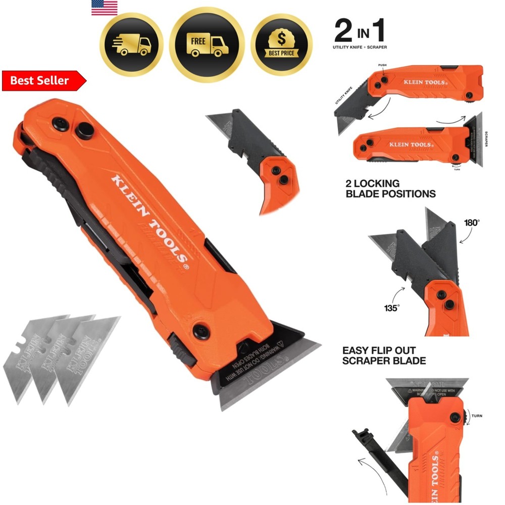 Utility Knife Scraper 2-in-1 Folding Blade with Storage Dual Locking Positions