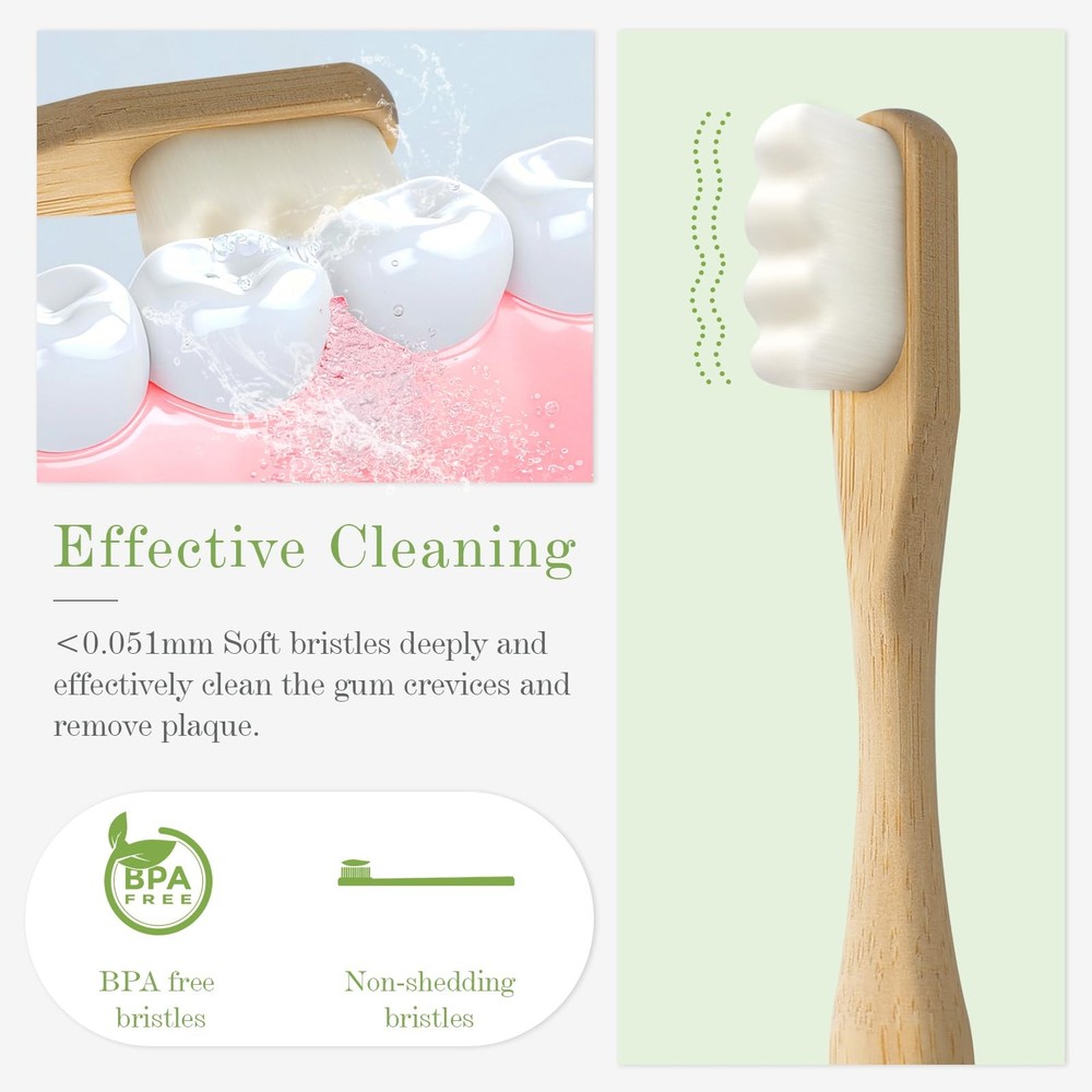 Daletu Extra Soft Bamboo Toothbrushes for Sensitive Gums, 20000 Extra Soft Br...