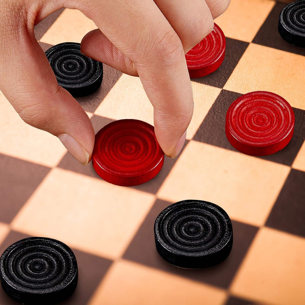24 Pcs Wooden Checkers Pieces with Stackable in Drawstring Storage Pouch