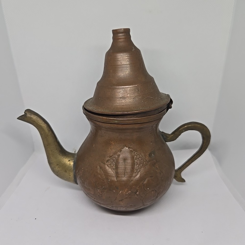 Vintage Solid Etched Brass Dallah Coffee Pot