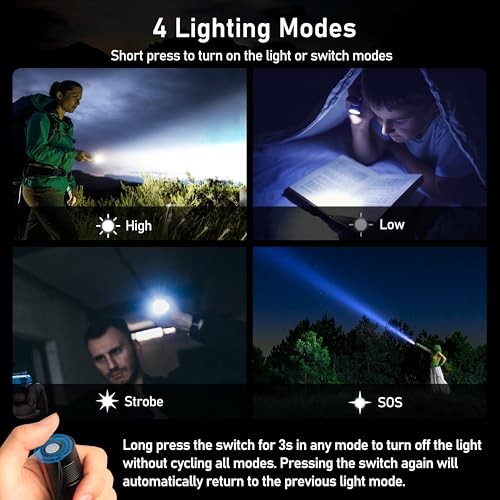 Flashlight Rechargeable, High Lumens Flashlight, Super Bright 1 Pack Black