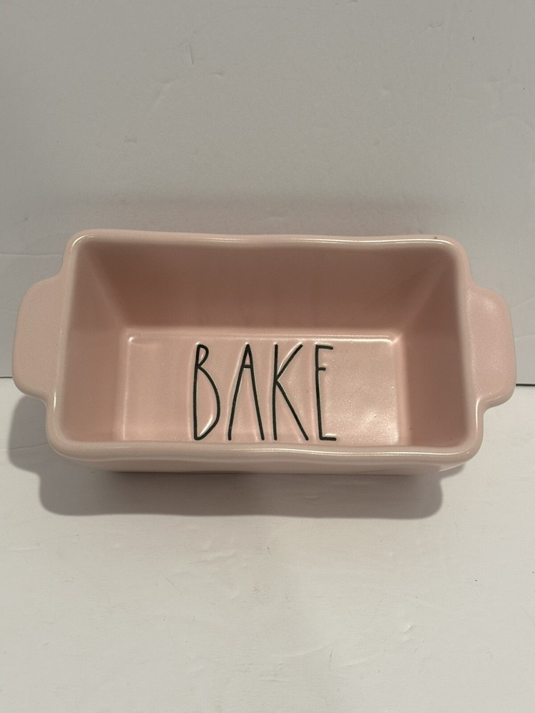 Rae Dunn BAKE Mini Pink Ceramic Loaf Pan Baking Dish