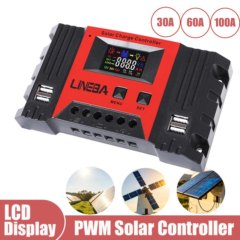 Solar Charge Controller 30A 60A 100A 12/24/48V PV Regulator for Solar Panel Kit