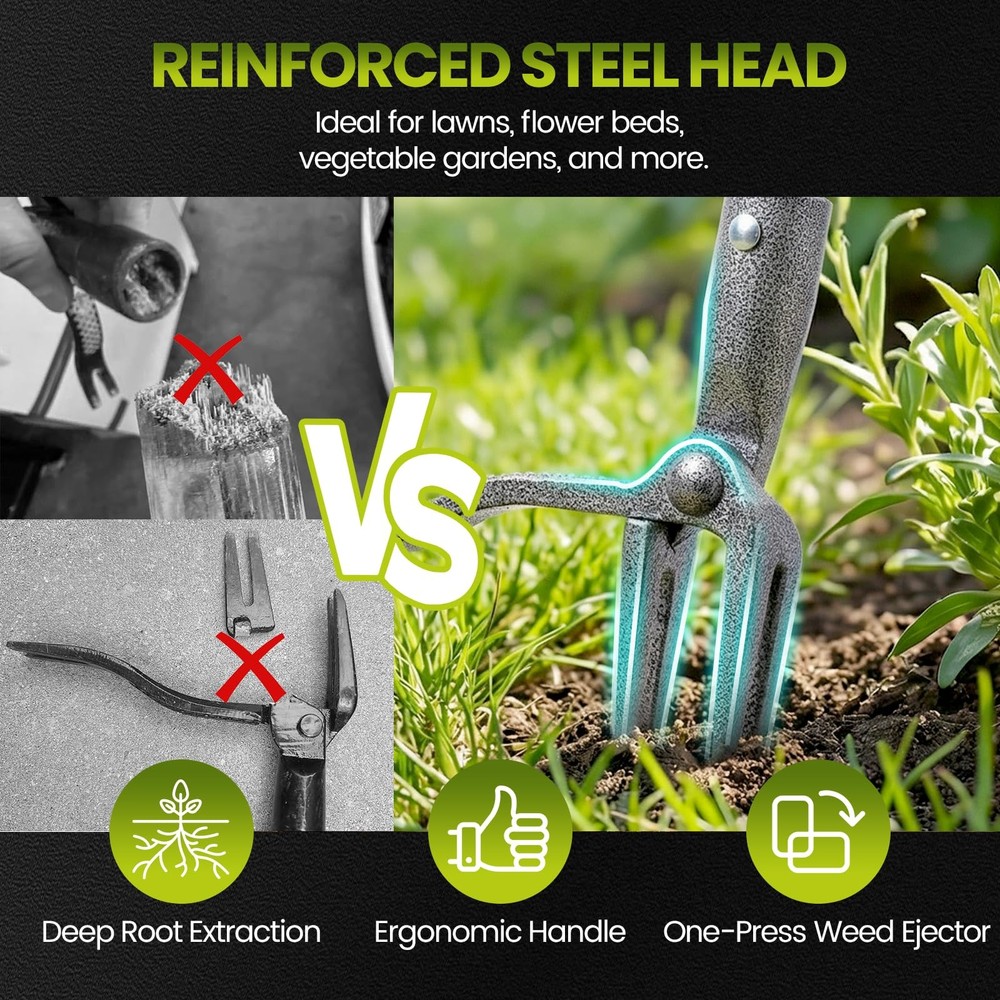 KNLLFolan Weed Puller, Stand Up Puller Tool with Steel Long black