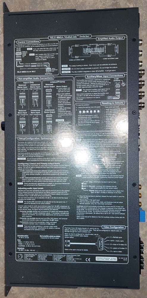 Extron MLS 406SA MediaLink 6 Input Switcher with Power Cord