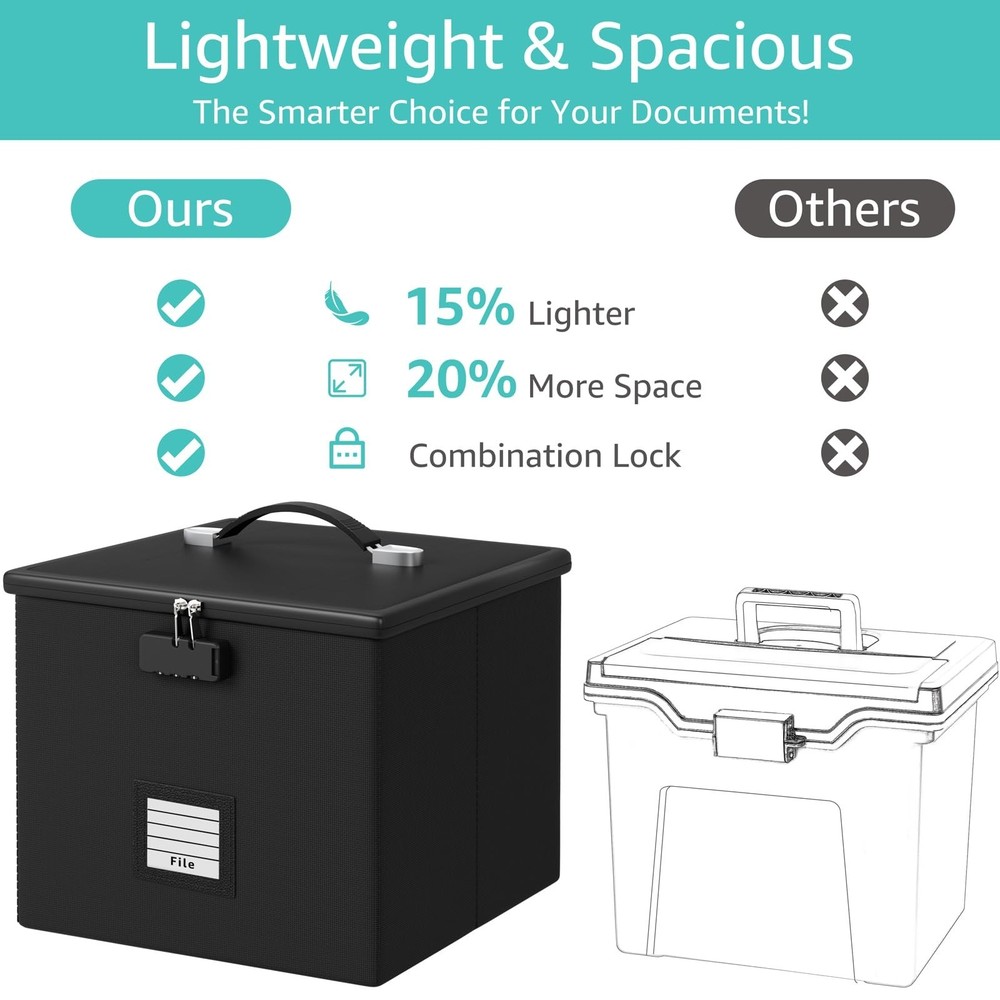 Fire Proof File Box for Documents - Portable Fireproof Document Organizer Box...
