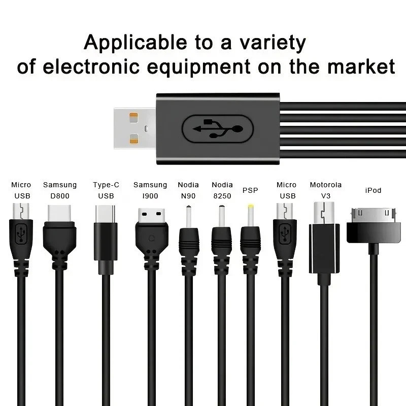 Universal 10 In 1 USB 2.0 Version Black - Multi Charger Mobile Phone USB Cable