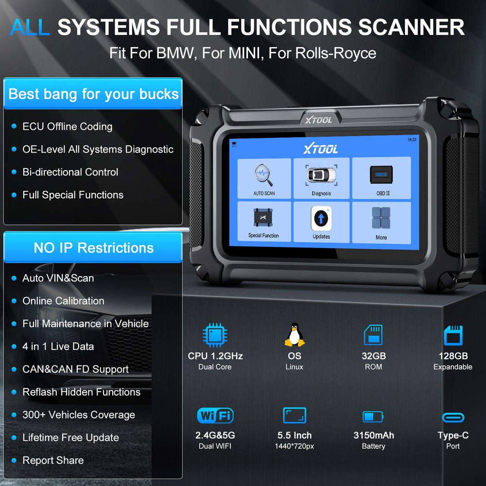 XTOOL IP500 For BMW All System Bidirectional OBD2 Diagnostic Scanner ECU Coding
