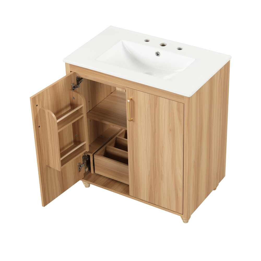 30"Multi-functional Bathroom Vanity with Sink Combo and Doors and Drawer Natural