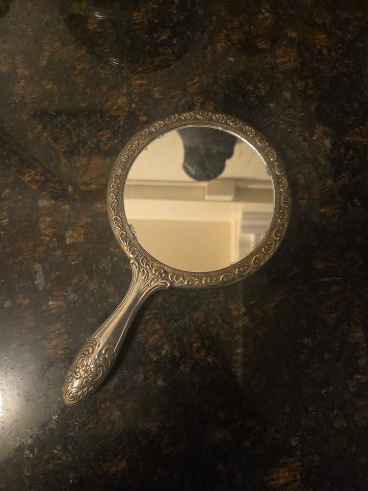 🔥Victorian Hand Held  Silver Plated Mirror Vintage
