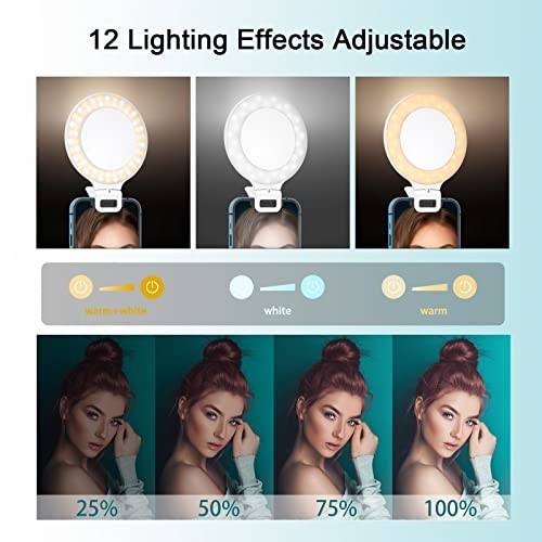 Selfie Ring Light, Clip on Ring Light Touch Control, Rechargeable 800mAh 60LED