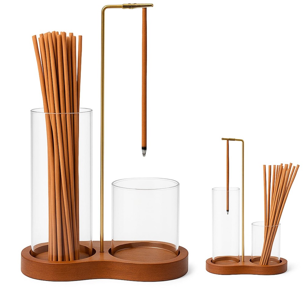 Incense Holder, 2 in 1 Insence Stick Burner Holder Walnut