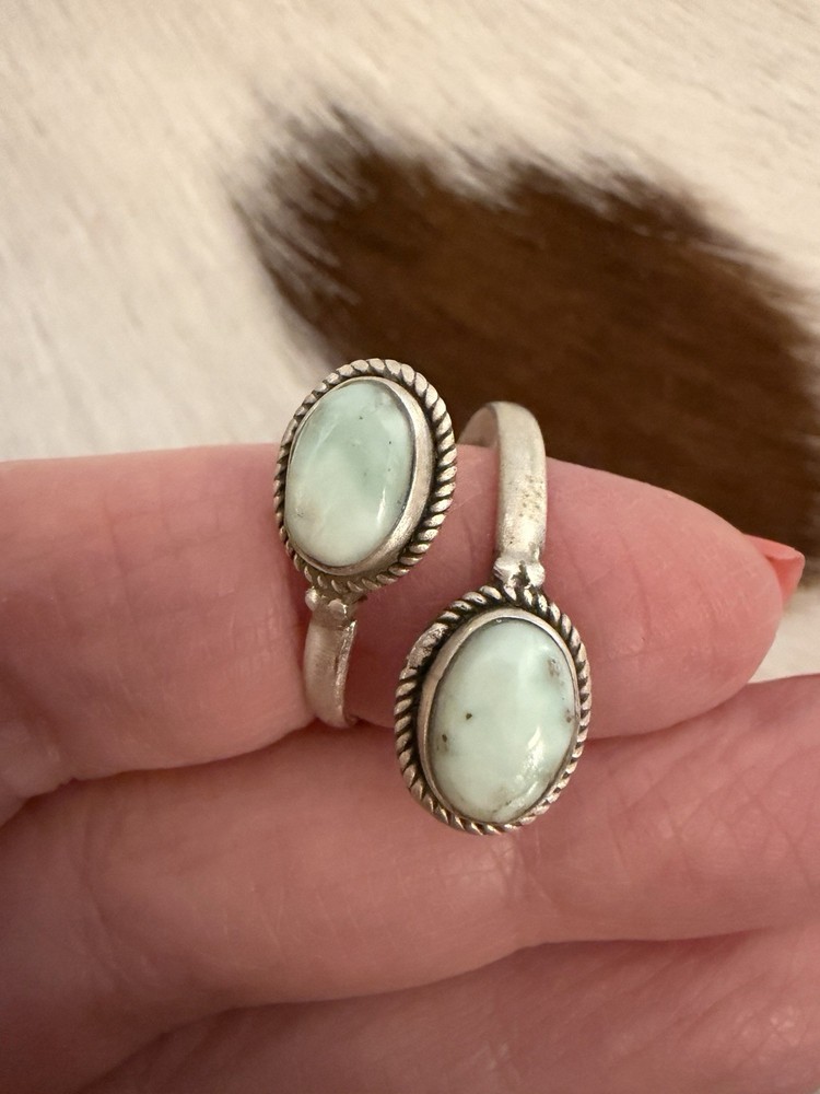 Paloma Variscite 2 Stone Matte Sterling Silver Adjustable By Pass Ring