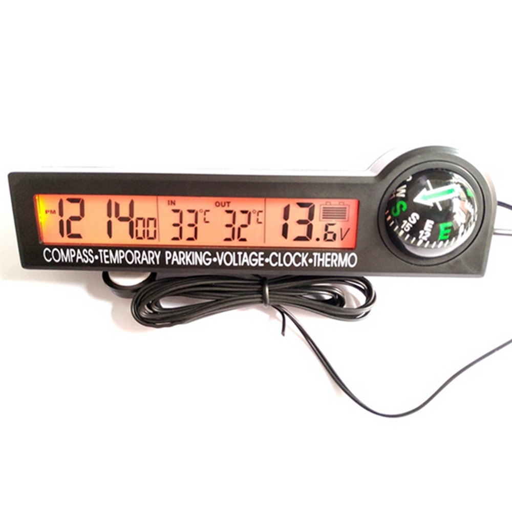 Car Digital Clock Thermometer Temperature Voltage Meter LCD Backlight Dash Mount