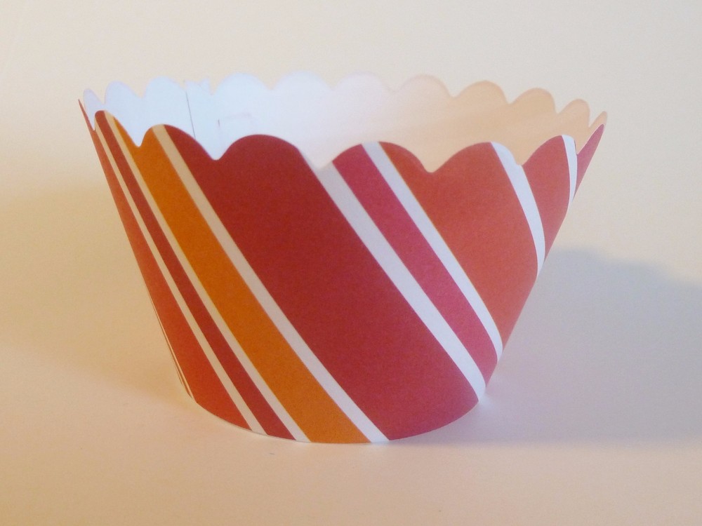 Cupcake Wrappers - Red / Orange Stripe 24 Count