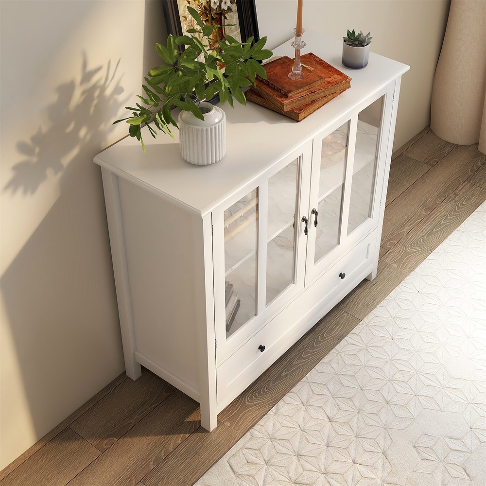 Storage Cabinet Sideboard Kitchen Cabinet with Glass Doors and Bell Handle
