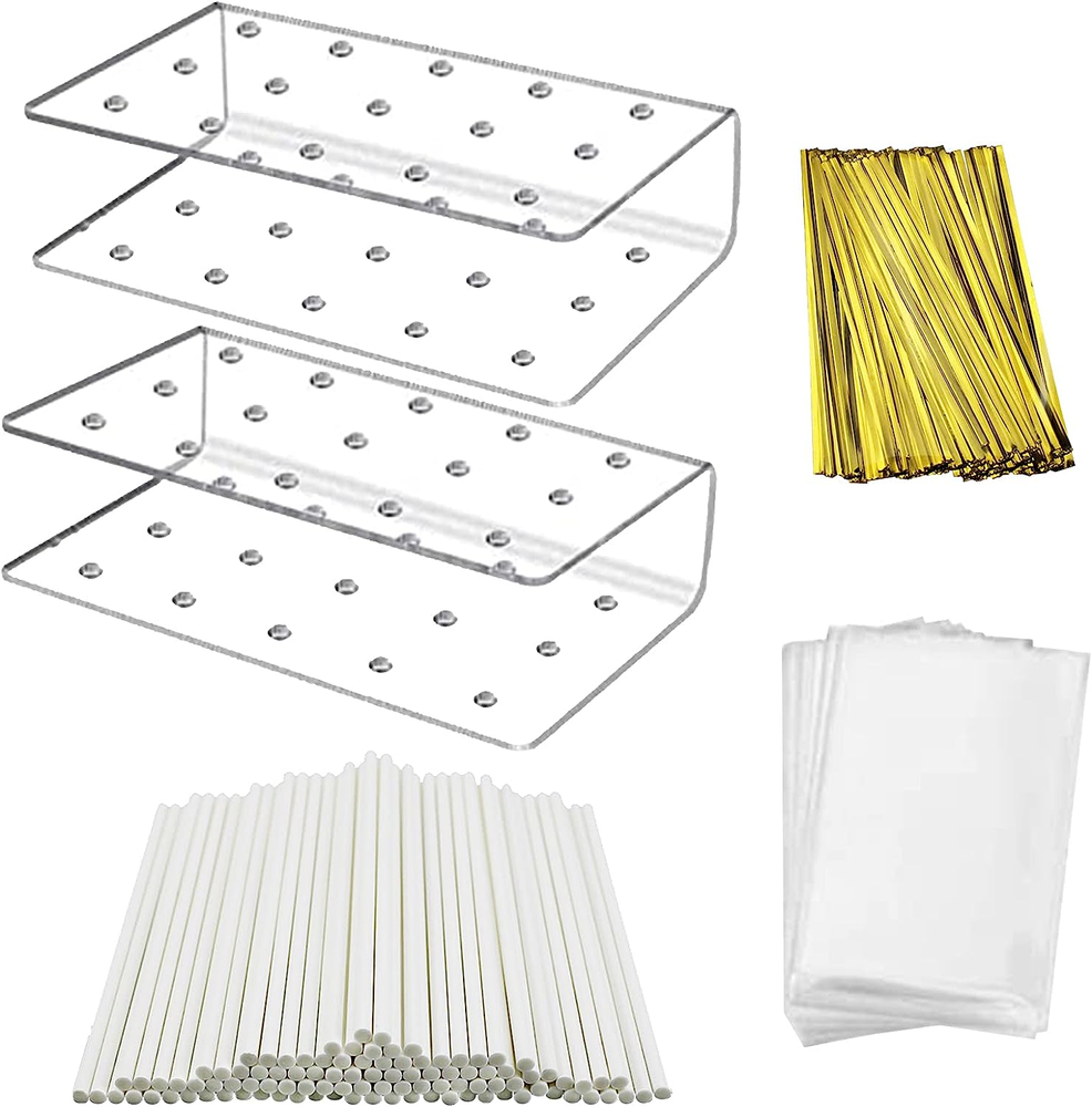 2PC Cake Pop Stand Display Holder 100PCS Lollipop Sticks 100PCS Clear T