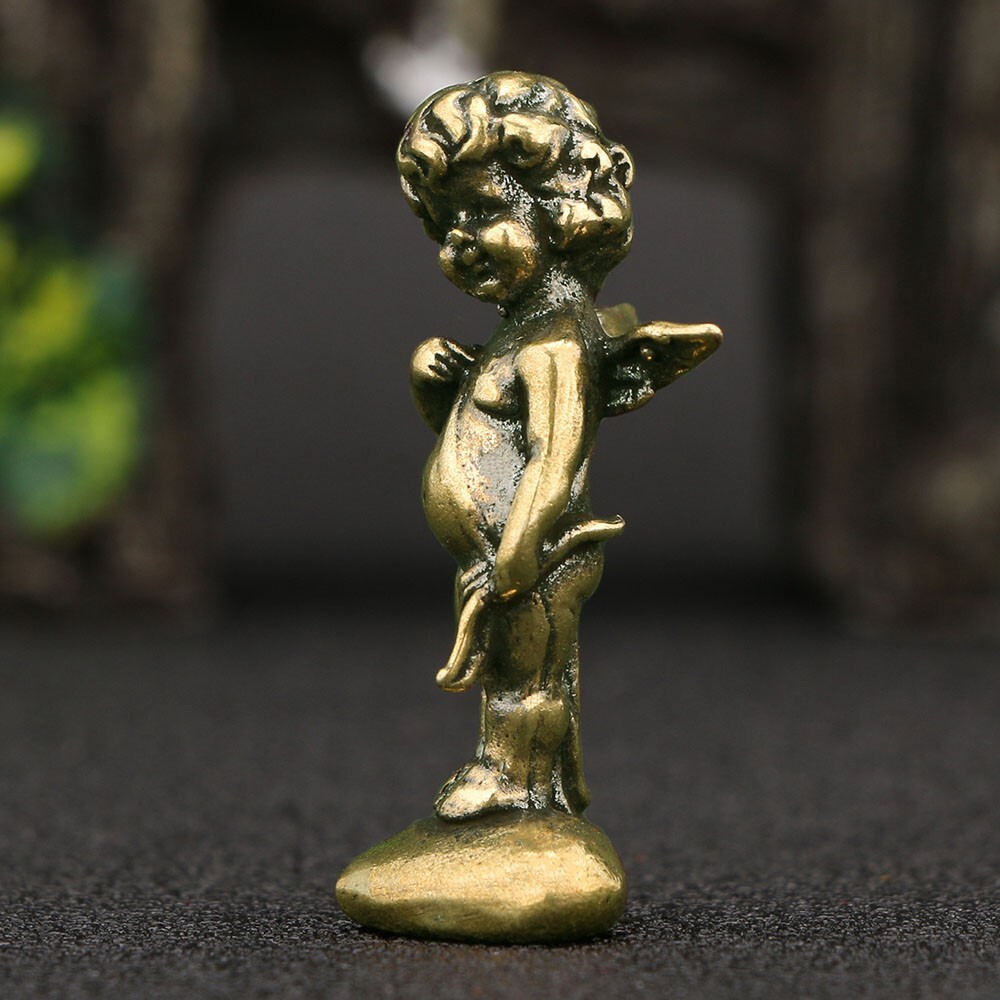 Solid Brass Cupid Figurine Small Cupid Statue House Office Desktop Decoration