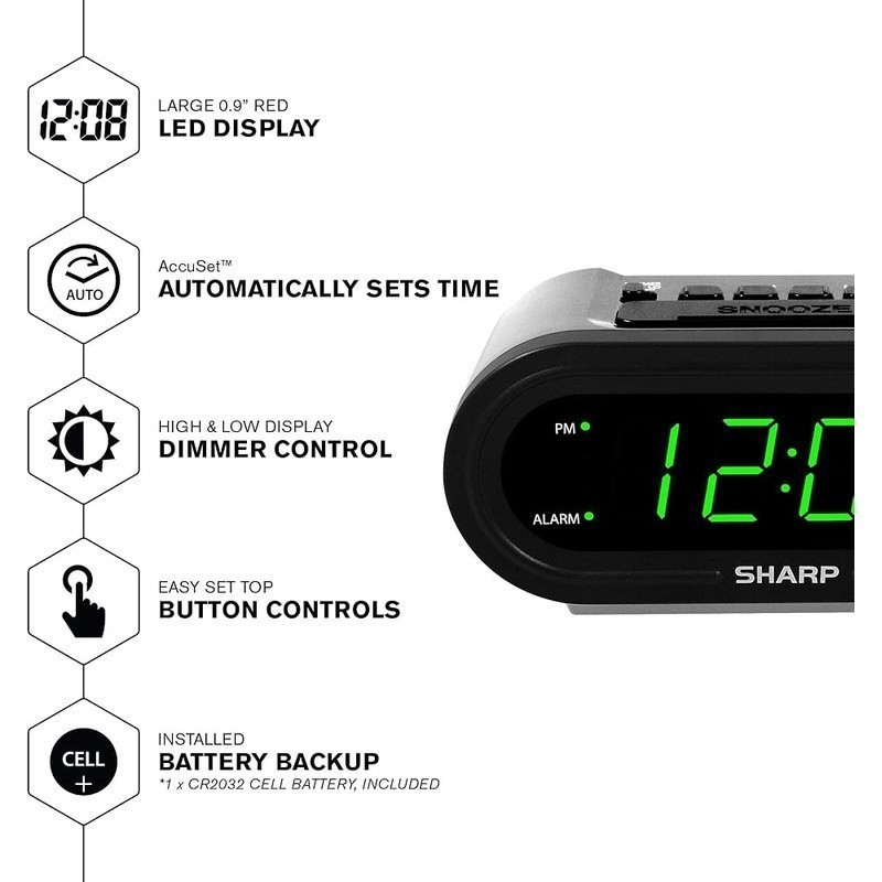 Automatic Time Set Digital Clock W/ DST Adjustment Alarm & Dimmer Control New