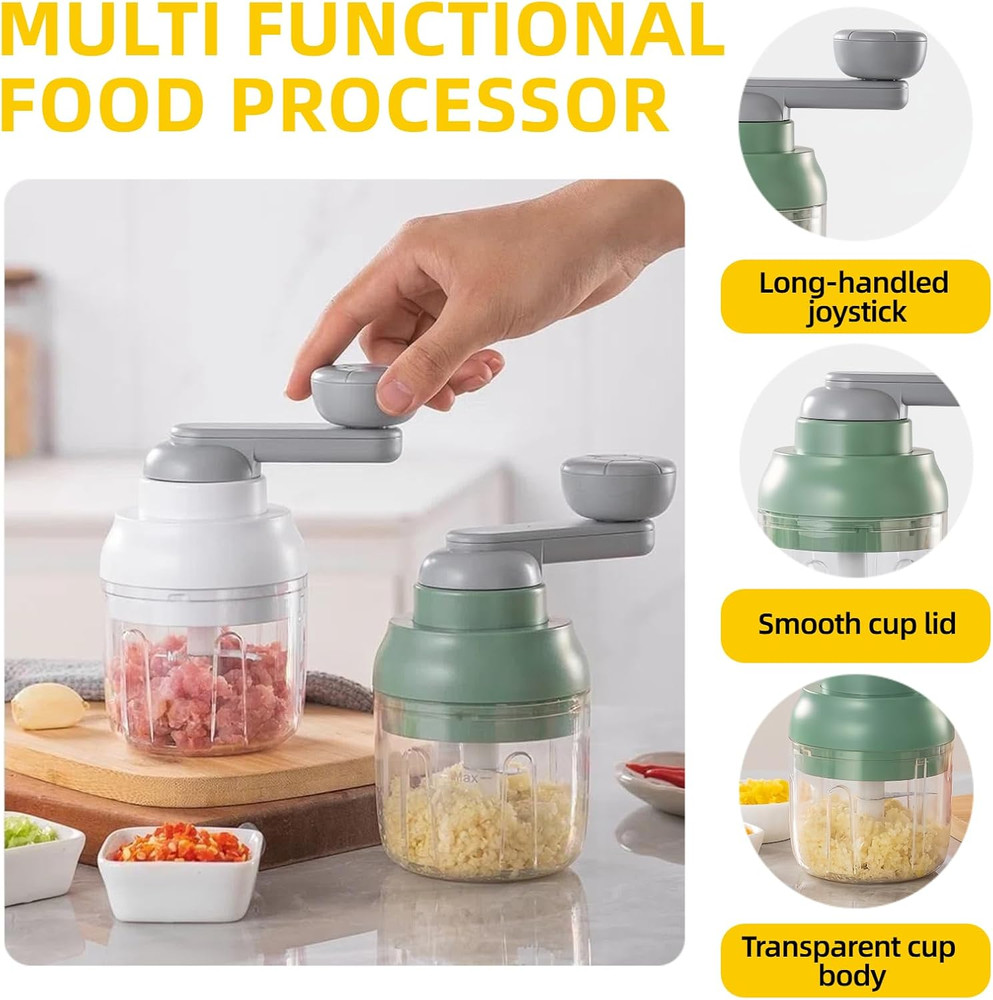 Multi-Functional Manual Food Processor Vegetable Chopper, Hand-Powered Handle On