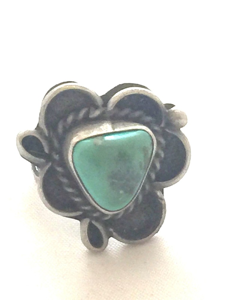 Vintage Sterling Native American Triangular Navajo Turquoise Ring Size 4  6.9g