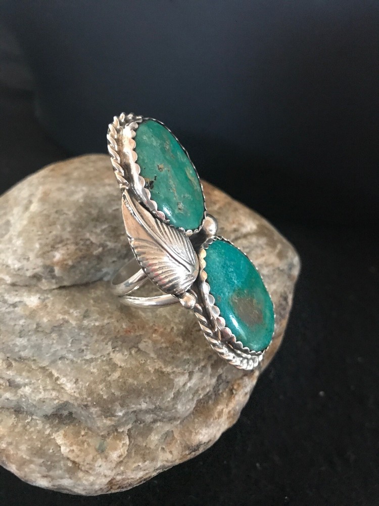 Apache Turquoise Navajo Sterling Silver Native American Ring Size 7 02891