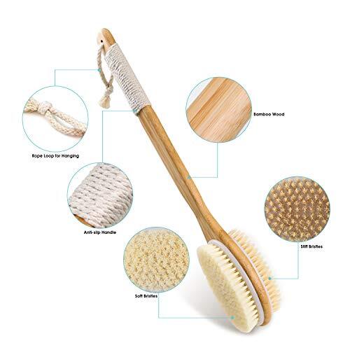 Cepillo corporal de cerdas de baño con mango largo de madera
