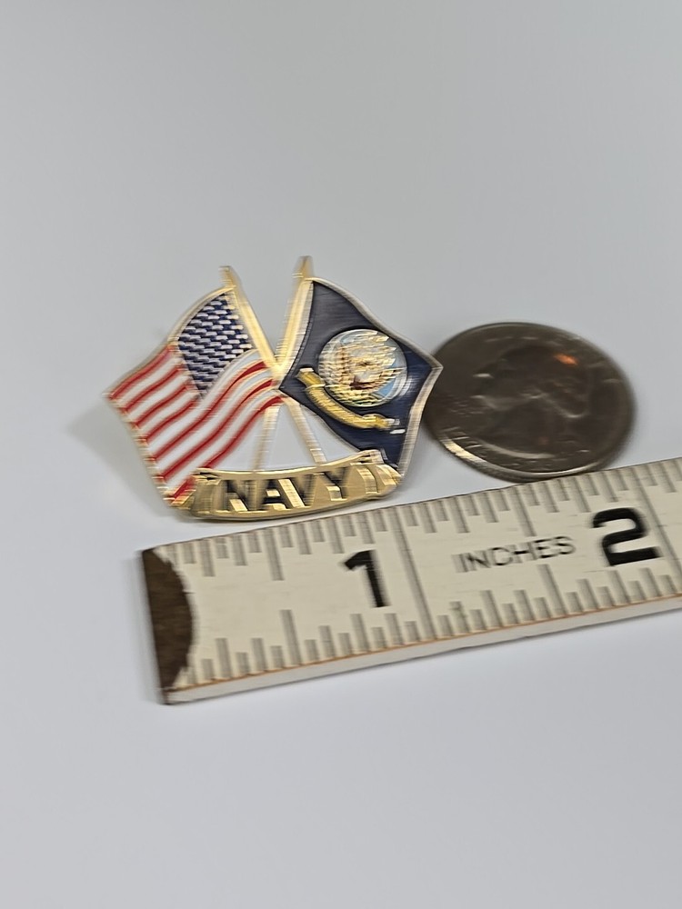 Navy & USA Crossed Flags Lapel Pin