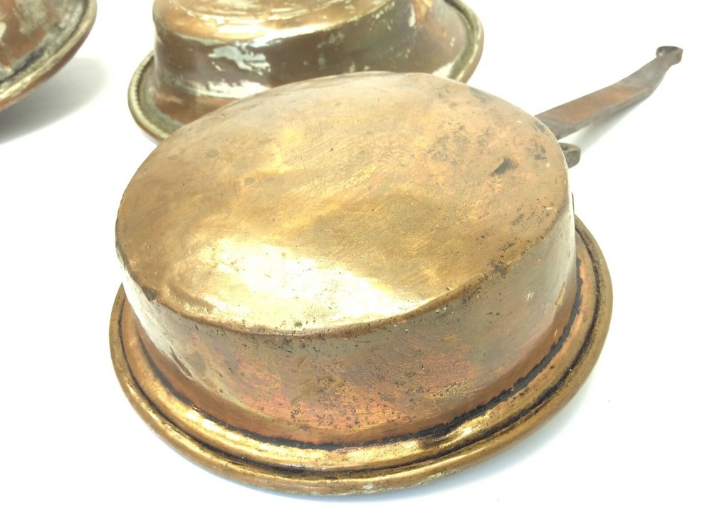 Set Three Forged Handle Iron Copperware Old Cookware Skillets Pans