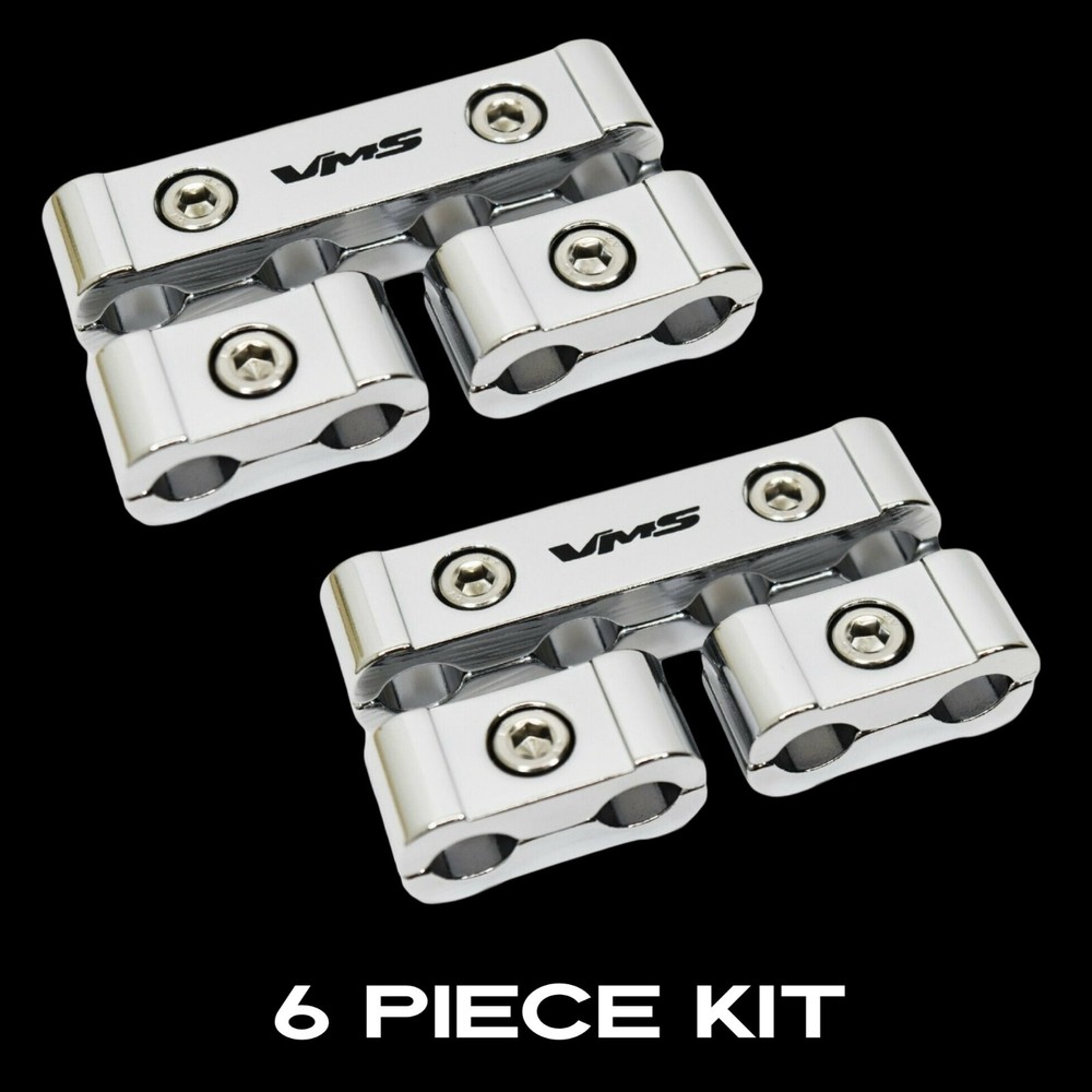 6PC SILVER CHROME BILLET SPARK PLUG WIRE SEPARATORS 8MM 8.5MM 9MM 10MM CABLES