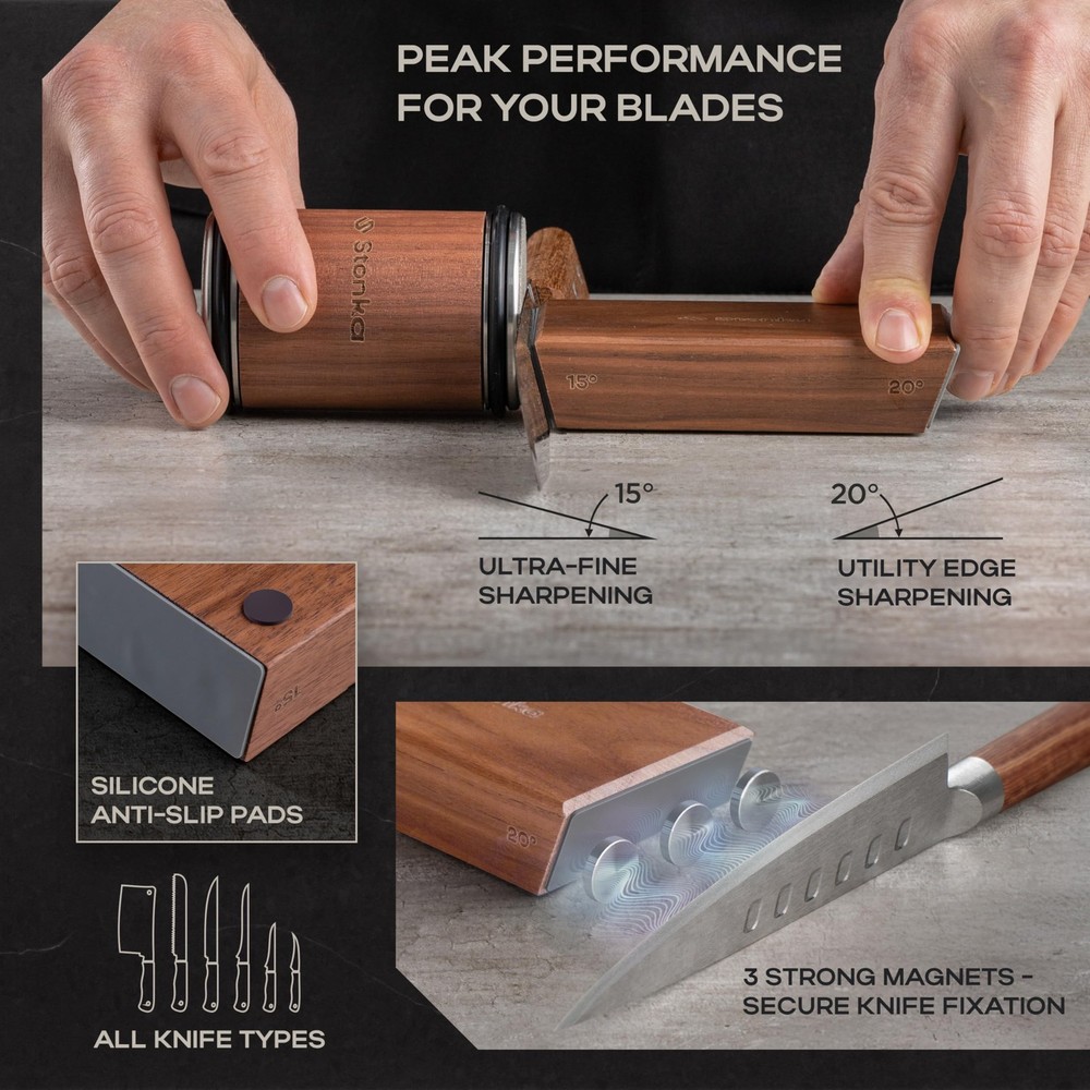 Roller Knife Sharpener Kit – Rolling Knife Sharpener with Diamond Wheels, Mag...