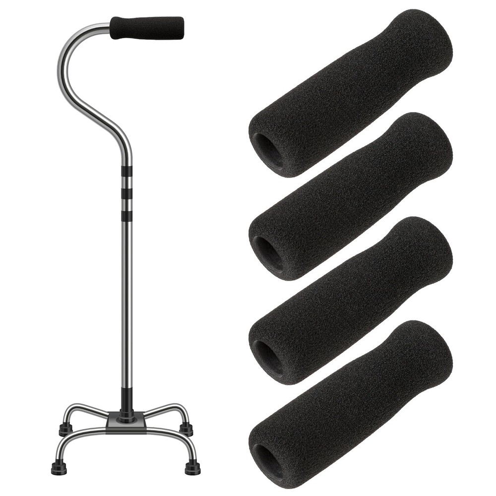 KALIONE 4 Pack Cane Grips - Black Foam Offset Handle Replacement for