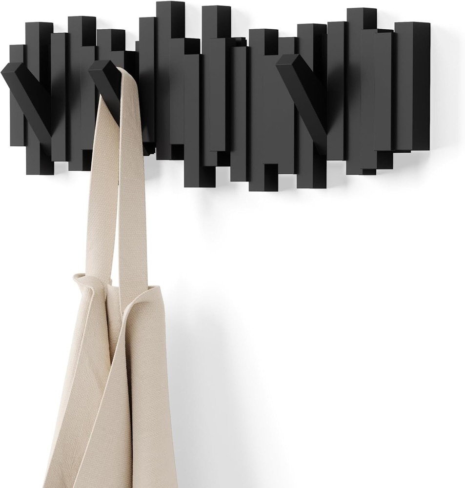 Sticks Wall-Mounted Coat Rack Rail Hook W/ 8 Retractable Pegs – Modern