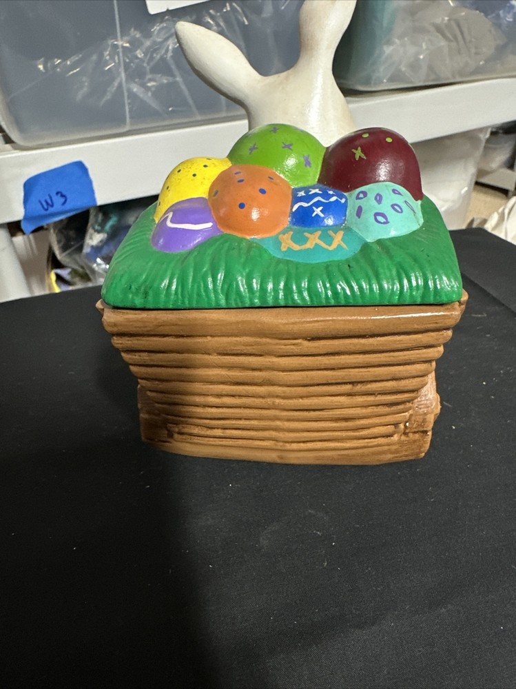 Vintage Ceramic Bunny Wagon Easter Eggs Anthropomorphic Figurine Easter Holiday