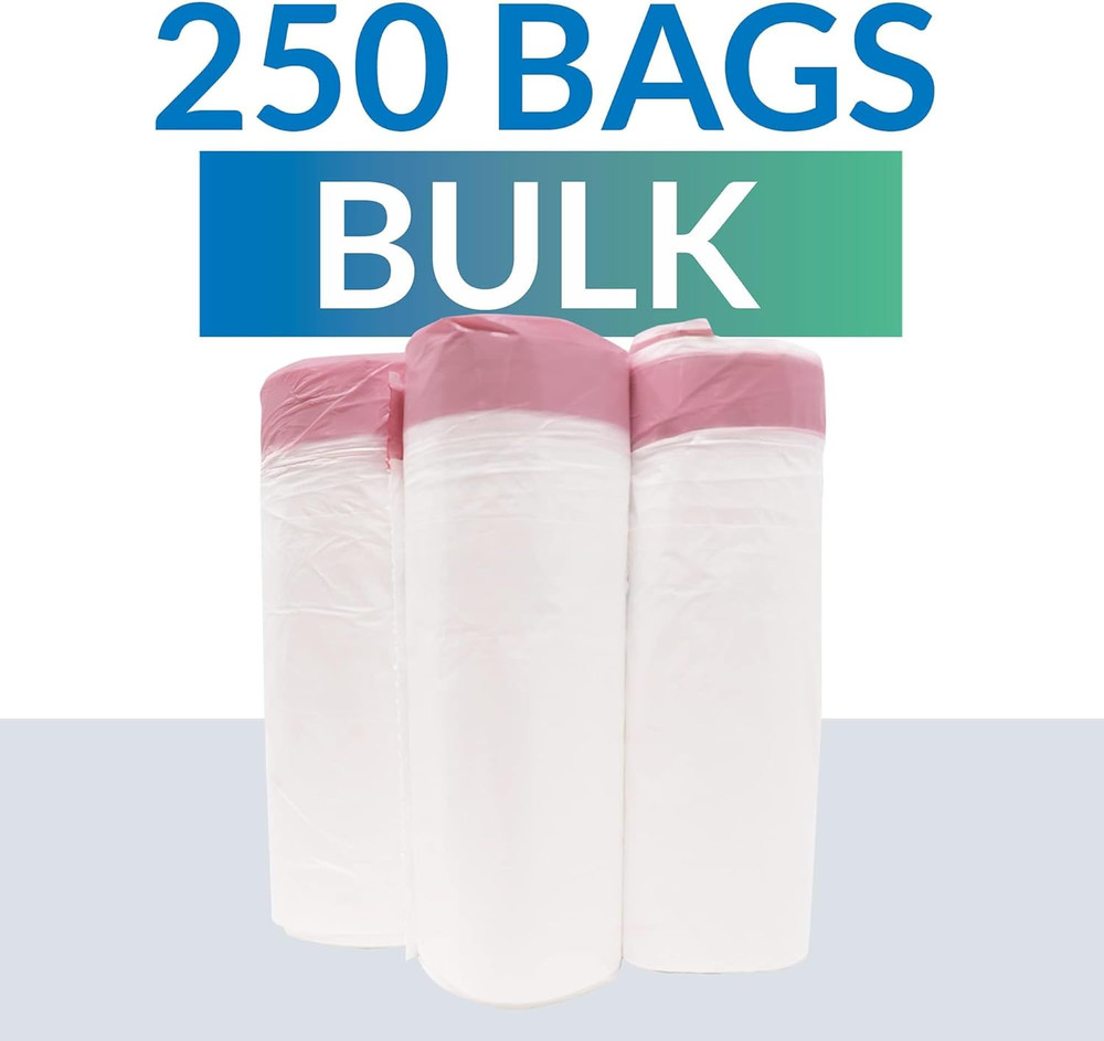 Drawstring Trash Garbage Bags, Tall Kitchen, 250 Count Bulk, White, 13 Gallon -