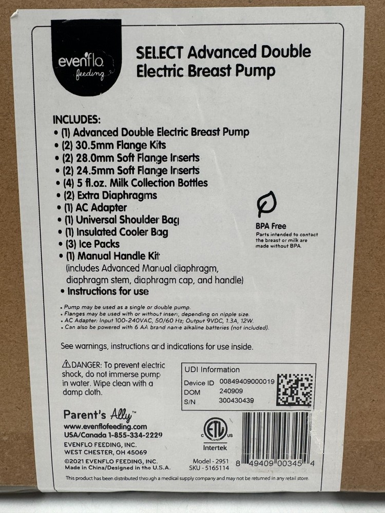 Evenflo Advanced Double Electric Breast Pump KIT - SEALED