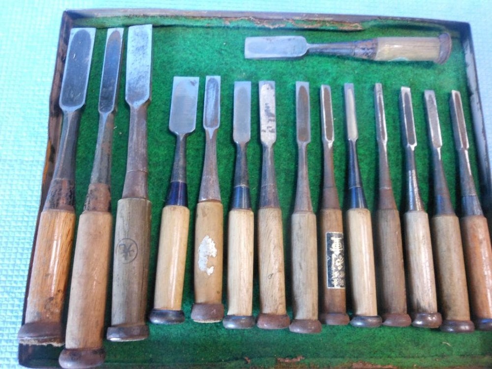 Vintage Japanese Chisel Set Tool 15 Pieces Carpentry