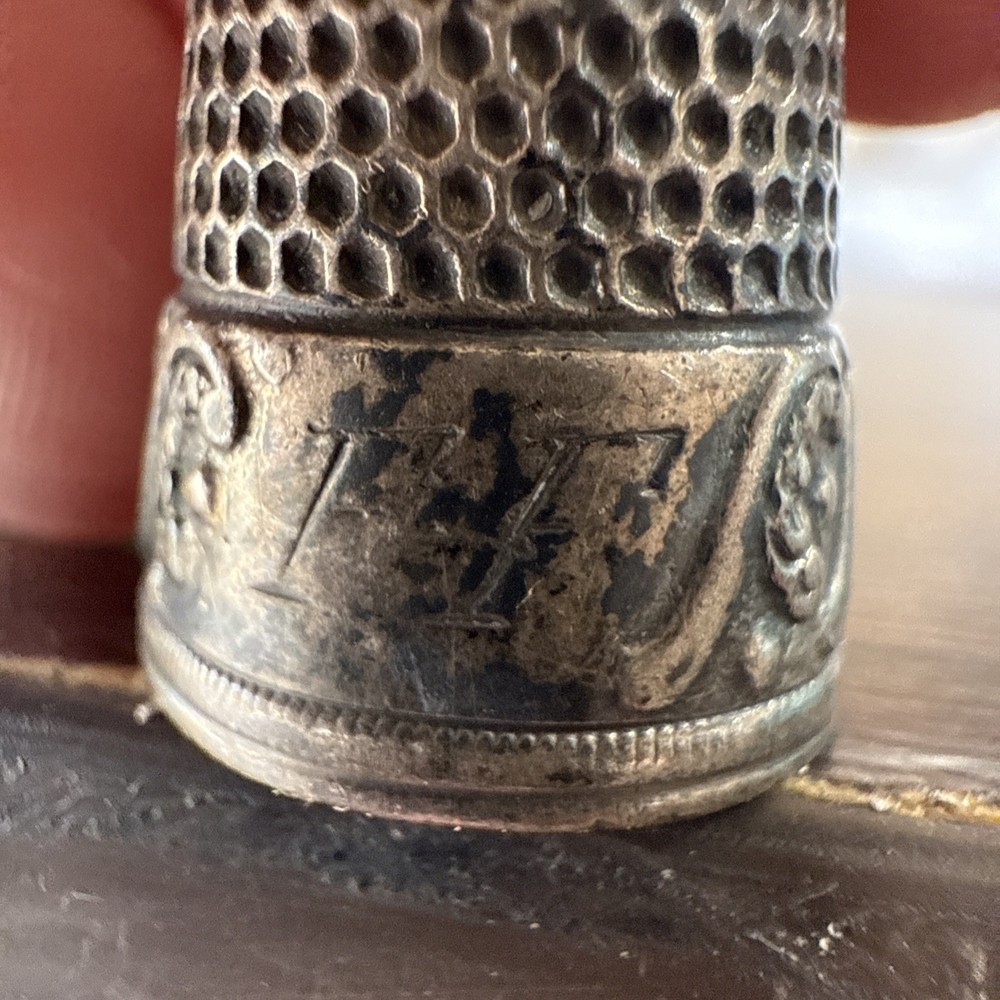 Antique Sterling Silver Sewing Thimble Monogrammed FF Size 8