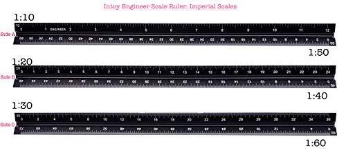 12 Inch Triangular Engineer Scale Ruler Anodized Solid Aluminum Core with Las...