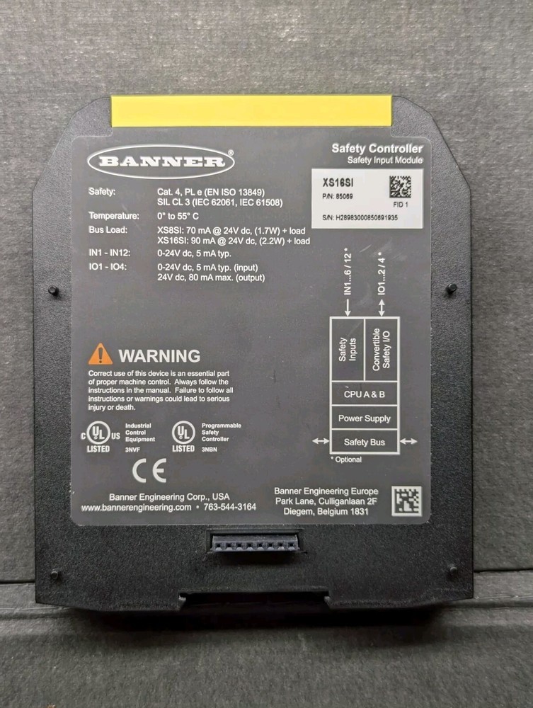 Banner XS16SI / 85069 Safety Controller Input Module TESTED