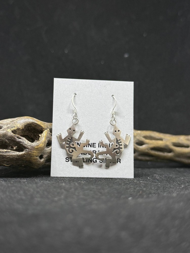 Native American Navajo plain sterling silver lizard dangle earrings stamped