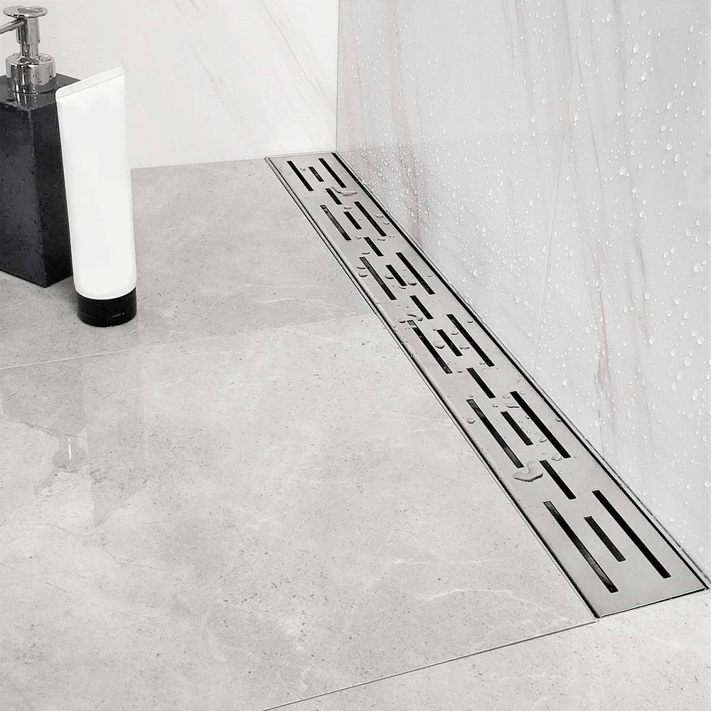 Neodrain 24 Inch Rectangular Linear Shower Drain with Brick Pattern Grate, Brush