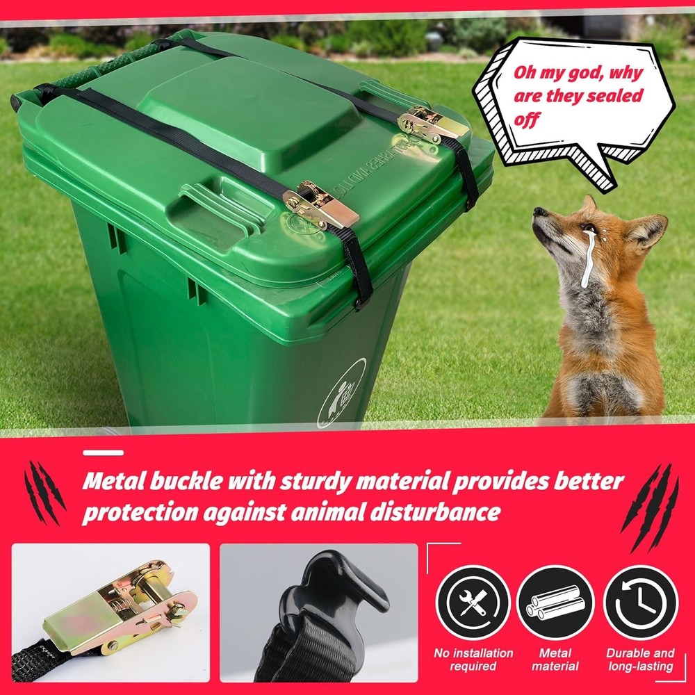 2PCS Trash Can Locks for Animals– Raccoon Bear Proof Bin Black