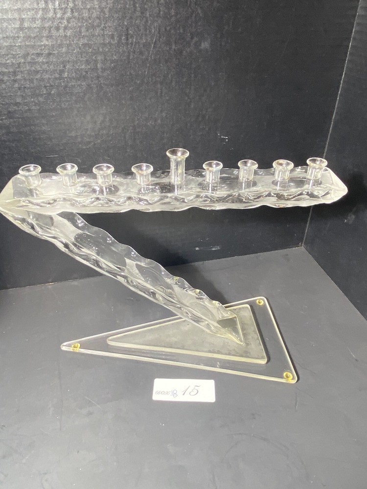Vintage Rothfuss Abstract Cut Glass Ice Menorah Signed Triangular Art Lucite