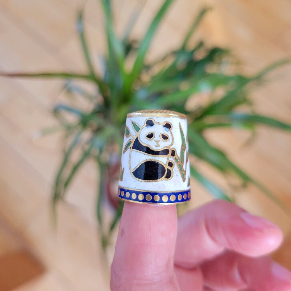 Vintage Cloisonne Panda Bear Thimble