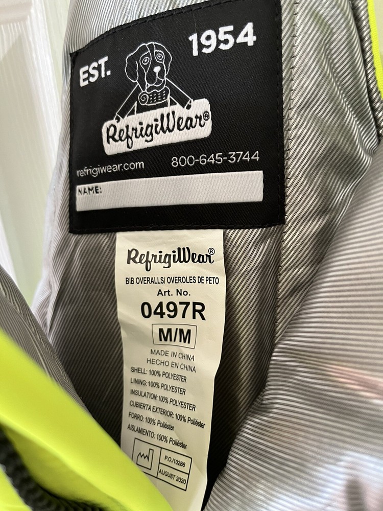 Refridgiwear Bib Overalls Sz Medium Men Fluorescent