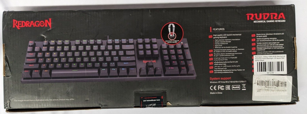 Redragon K565-RGB Mechanical Keyboard, Red Switch - Black